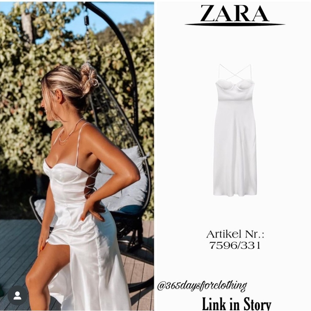ZARA NECKLINE SATIN MIDI DRESS